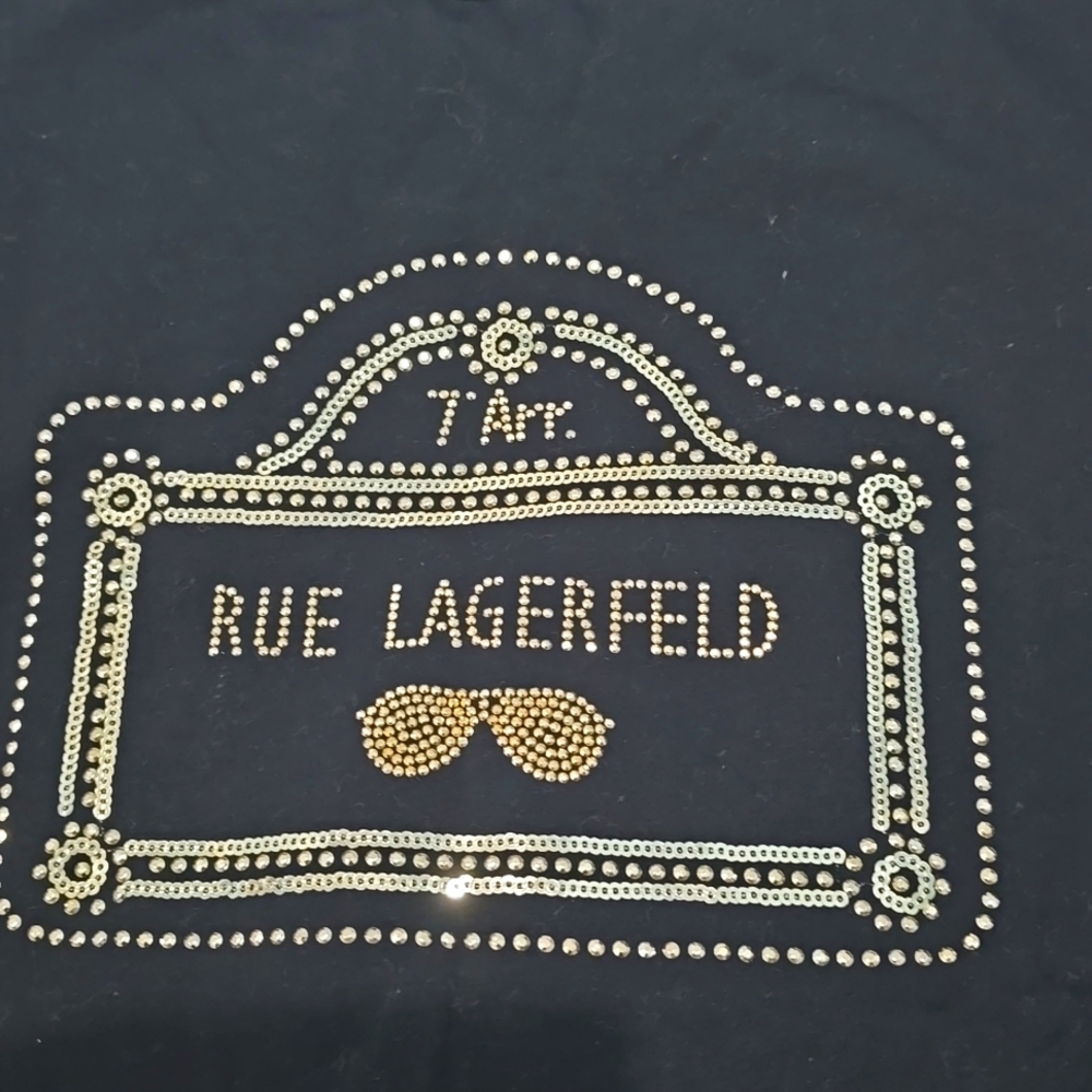 RARE & NEW ✅ KARL LAGERFELD PARIS  Gold Beaded Design T Shirt ✨ NEW
